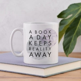 Cover image for 5060434073693 - Literary Mug - "Book A Day Keeps Reality Away" - Marble Design