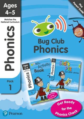 Cover image for 9781292377650 - Phonics - Learn at Home Pack 1 (Bug Club), Phonics Sets 1-3 for ages 4-5 (Six stories + Parent Guide + Activity Book)
