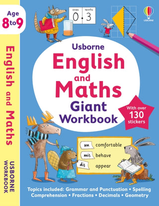 Cover image for 9781805310013 - Usborne English and Maths Giant Workbook 8-9