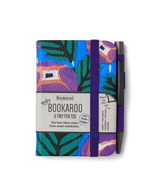Supplemental image for 5035393382087 - Bookaroo - A7 Baby Notebook & Pen - Purple & Turq - Floral