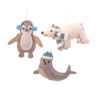 Supplemental image for 5055259284096 - Arctic Animals Flat Felt Hanging Decorations - Set of 3
