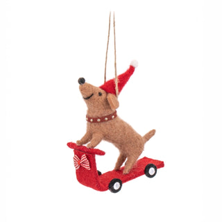 Cover image for 5055259285789 - Santa Sausage Dog on a Scooter Felt Decoration