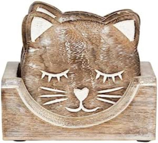 Supplemental image for 5055356097575 - Sass & Belle Wooden Carved Cat Coaster - Set of 6