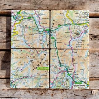 Cover image for 5060995492445 - The OS Map Ceramic Four Coaster Set - Lake District National Park