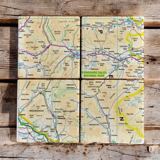 Cover image for 5060995492476 - The OS Map Ceramic Four Coaster Set - Yorkshire Dales National Park