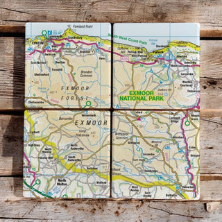 Cover image for 5060995492483 - The OS Map Ceramic Four Coaster Set - Exmoor National Park