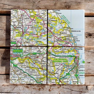 Cover image for 5060995492506 - The OS Map Ceramic Four Coaster Set - The Broads