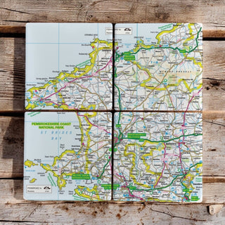 Cover image for 5060995492544 - The OS Map Ceramic Four Coaster Set - Pembrokeshire Coast National Park