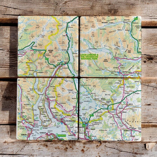 Cover image for 5060995492568 - The OS Map Ceramic Four Coaster Set - Loch Lomond and The Trossachs National Park