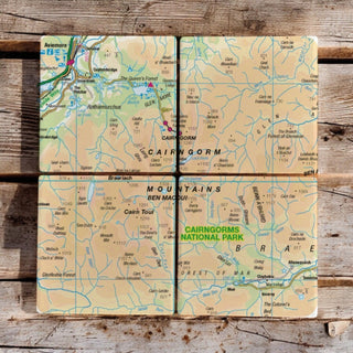 Cover image for 5060995492575 - The OS Map Ceramic Four Coaster Set - Cairngorms National Park