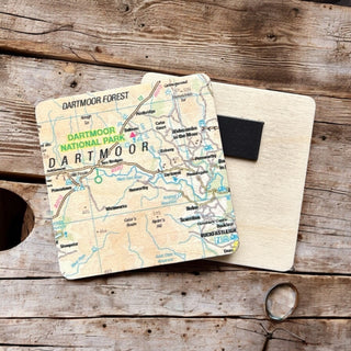 Cover image for 5060995492902 - OS Map Wooden Square Magnet - Dartmoor National Park