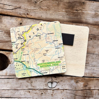 Cover image for 5060995492940 - OS Map Wooden Square Magnet - Northumberland National Park