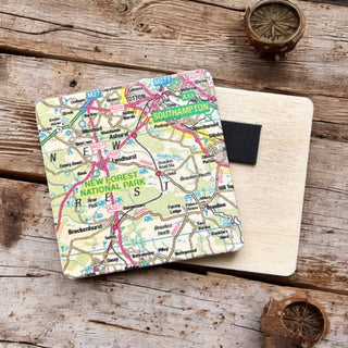 Cover image for 5060995492964 - OS Map Wooden Square Magnet - New Forest National Park
