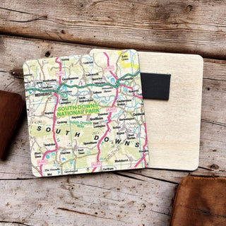 Cover image for 5060995492971 - The OS Map Wooden Square Magnet - South Downs National Park