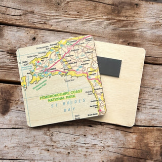 Cover image for 5060995492995 - The OS Map Wooden Square Magnet - Pembrokeshire Coast National Park