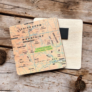 Cover image for 5060995493022 - The OS Map Wooden Square Magnet - Cairngorms National Park
