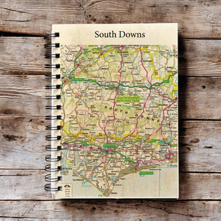 Supplemental image for 5060995494326 - OS Map Wooden Lined Notebook - South Downs National Park