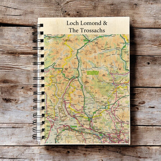 Cover image for 5060995494364 - The OS Map Wooden Lined Notebook - Loch Lomond and The Trossachs National Park