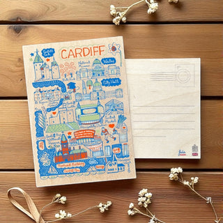 Cover image for 5060995498225 - Julia Gash Wooden Postcard - Cardiff