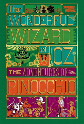 Cover image for 9780063273856 - Adventures of Pinocchio and Wonderful Wizard of Oz, MinaLima Illus.  Box Set