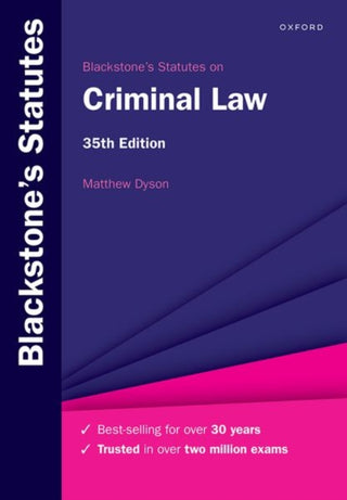 Supplemental image for 9780198971269 - Blackstone's Statutes on Criminal Law