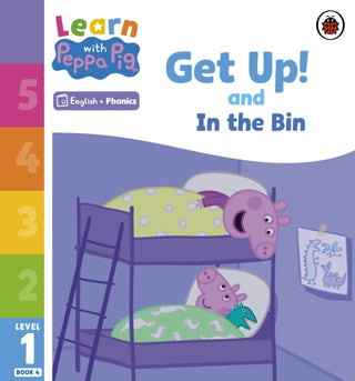 Cover image for 9780241575963 - Learn with Peppa Phonics Level 1 Book 4 – Get Up! and In the Bin (Phonics Reader)