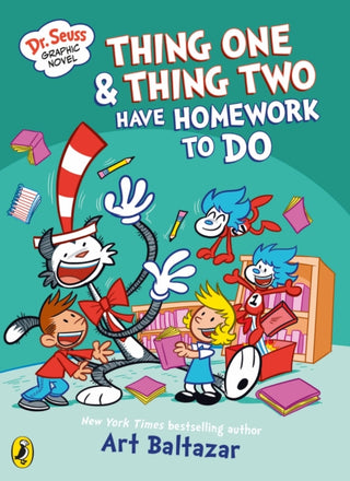 Cover image for 9780241742549 - Dr Seuss Graphic Novel: Thing One and Thing Two Have Homework to Do