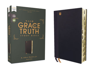 Cover image for 9780310447696 - NASB, The Grace and Truth Study Bible (Trustworthy and Practical Insights), Leathersoft, Navy, Red Letter, 1995 Text, Thumb Indexed, Comfort Print