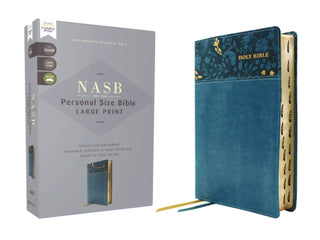 Cover image for 9780310465959 - NASB, Personal Size Bible, Large Print, Leathersoft, Teal, Red Letter, 1995 Text, Thumb Indexed, Comfort Print