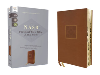 Cover image for 9780310465973 - NASB, Personal Size Bible, Large Print, Leathersoft, Brown, Red Letter, 1995 Text, Thumb Indexed, Comfort Print