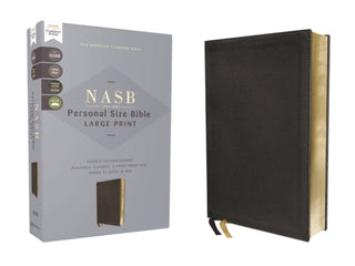 Cover image for 9780310465980 - NASB, Personal Size Bible, Large Print, Genuine Leather, Calfskin, Black, Red Letter, 1995 Text, Comfort Print