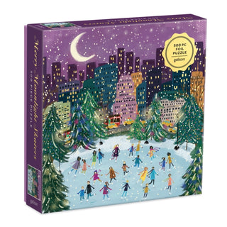 Supplemental image for 9780735366725 - Merry Moonlight Skaters 500 Piece Foil Puzzle
