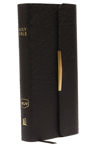 Cover image for 9780840785404 - NKJV, Checkbook Bible, Compact, Bonded Leather, Black, Wallet Style, Red Letter