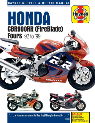Cover image for 9780857339386 - Honda CBR900RR FireBlade (92 - 99) Haynes Repair Manual