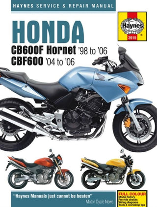 Cover image for 9780857339409 - Honda CB600F Hornet & CBF600 (98 - 06) Haynes Repair Manual