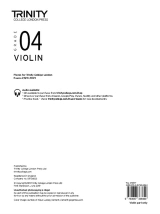 Supplemental image for 9780857368690 - Trinity College London Violin Exam Pieces From 2020: Grade 4 (part only)
