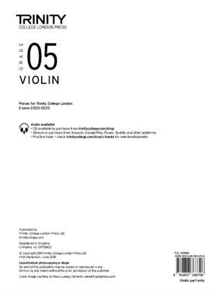 Cover image for 9780857368706 - Trinity College London Violin Exam Pieces From 2020: Grade 5 (part only)