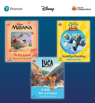 Cover image for 9781292720470 - Pearson Bug Club Disney Year 1 Pack B, including decodable phonics readers for phase 5: Moana: The Kite Festival, Toy Story: Buzz's Trip to Planet Zurg, Luca: A Gift for a Friend