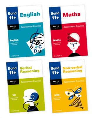 Cover image for 9781382070126 - Bond 11+ Assessment Practice Age 7-8 Bundle: Maths, English, Verbal Reasoning, and Non-verbal Reasoning for GL Assessment & other 11 plus exams (formerly Bond Assessment Papers)