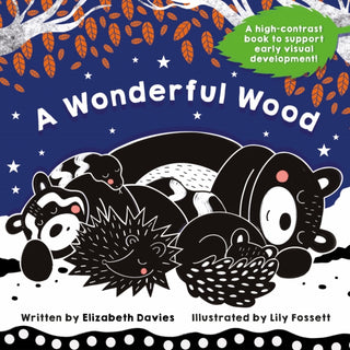 Cover image for 9781399984133 - A Wonderful Wood: A Black-and-White High-Contrast Storybook for Newborns and Children aged 0-5