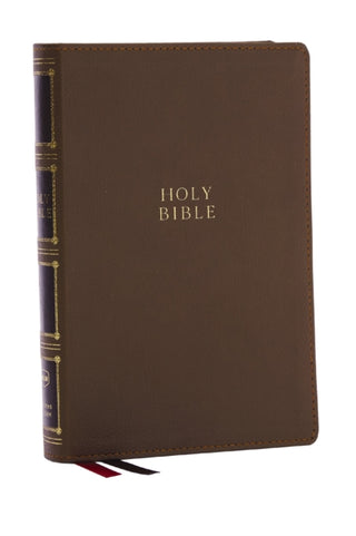Cover image for 9781400333042 - NKJV, Compact Center-Column Reference Bible, Brown Leathersoft, Red Letter, Comfort Print (Thumb Indexed)