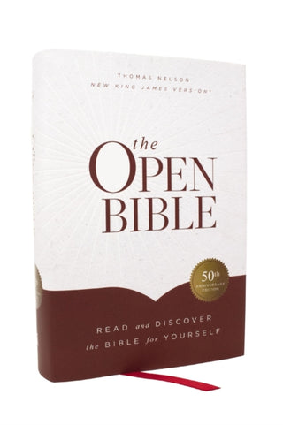 Cover image for 9781400343980 - The Open Bible: Read and Discover the Bible for Yourself (NKJV, Hardcover, Red Letter, Comfort Print)