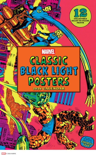 Cover image for 9781419782992 - Marvel Classic Black Light 2026 Poster Calendar with 12 Frameable Prints