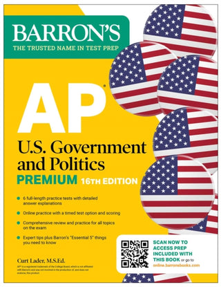 Cover image for 9781506296593 - AP U.S. Government and Politics Premium, Sixteenth Edition: Prep Book with 6 Practice Tests + Comprehensive Review + Online Practice (2026)