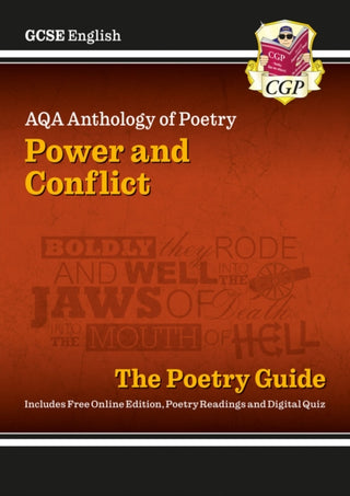 Cover image for 9781782943617 - GCSE English AQA Poetry Guide - Power & Conflict Anthology inc. Online Edition, Audio & Quizzes