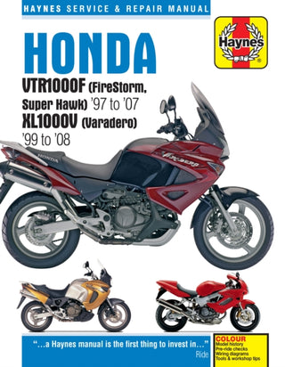Cover image for 9781785210129 - Honda VTR1000F (FireStorm, Super Hawk) (97 - 07) & XL1000V (Varadero) (99 - 08) Haynes Repair Manual