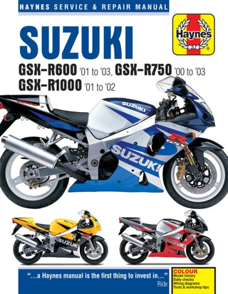 Cover image for 9781785212734 - Suzuki GSX-R600 (01 - 03), GSX-R750 (00 - 03), GSX-R1000 (01 - 02) Haynes Repair Manual