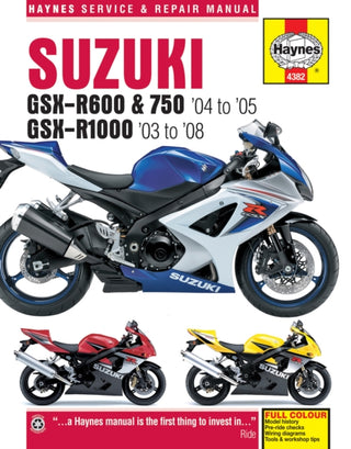 Cover image for 9781785213229 - Suzuki GSX-R600/750 (04 - 05) & GSX-R1000 (03 - 08) Haynes Repair Manual