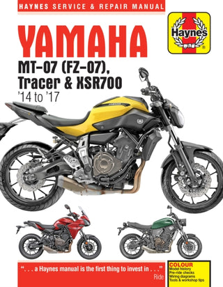 Cover image for 9781785213854 - Yamaha MT-07, Tracer & XSR700 (14 to 17) Haynes Repair Manual