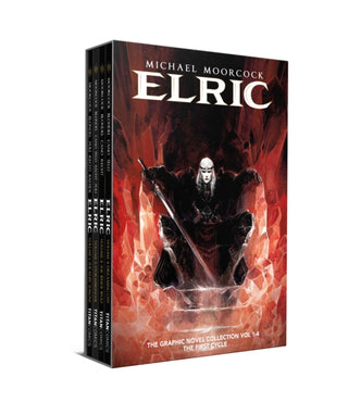 Cover image for 9781787738546 - Michael Moorcock's Elric 1-4 Boxed Set